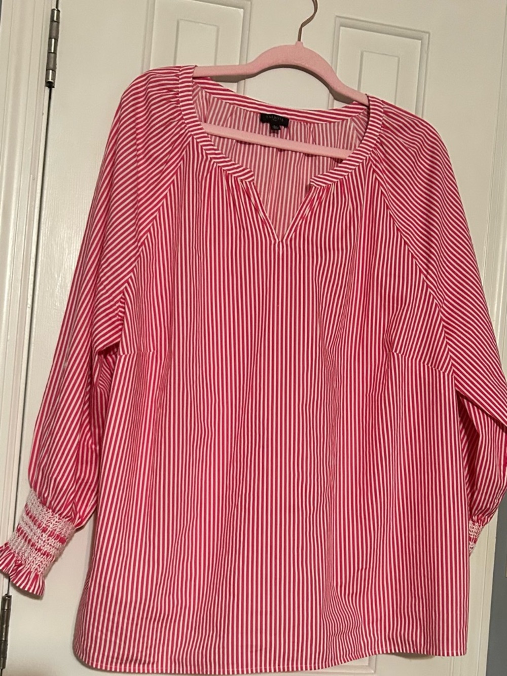 Talbots Pink and White Striped Split-Neck Tunic